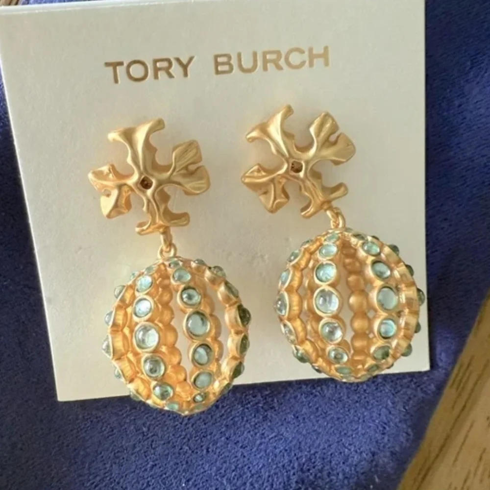 Tory Burch Gold Earrings with Blue Accents - Picture 3 of 5